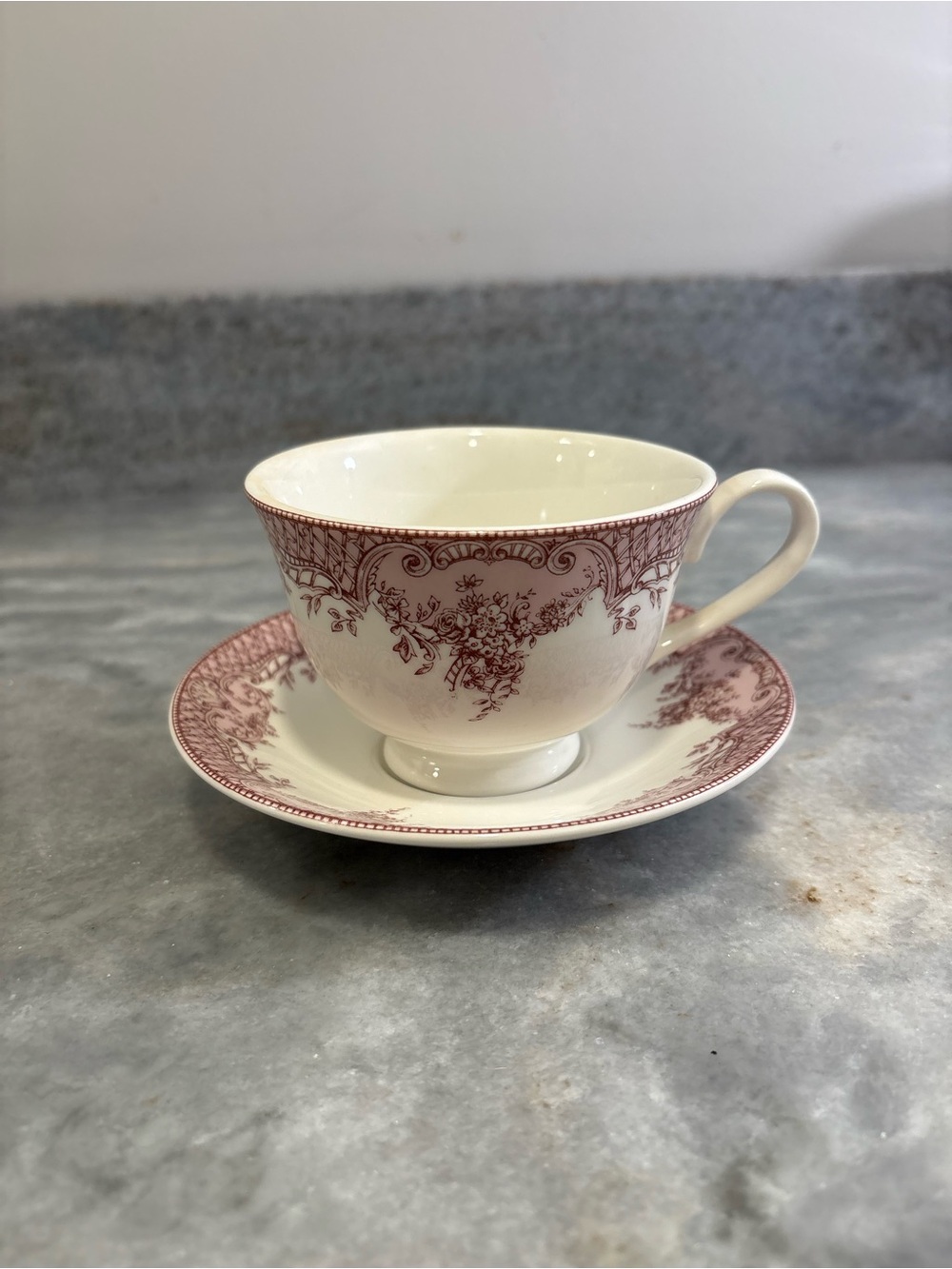 Neiman Marcus GARDEN TRELLIS Floral Ceramic Tea Cup & Saucer Set Replacements